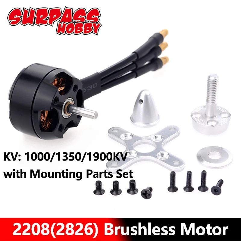 

SURPASS Hobby 2208(2826) 14 Poles Brushless Motor 1000KV 1350KV 1900KV for RC Airplane Fixed-wing Glider Warbirds Aircraft Toy