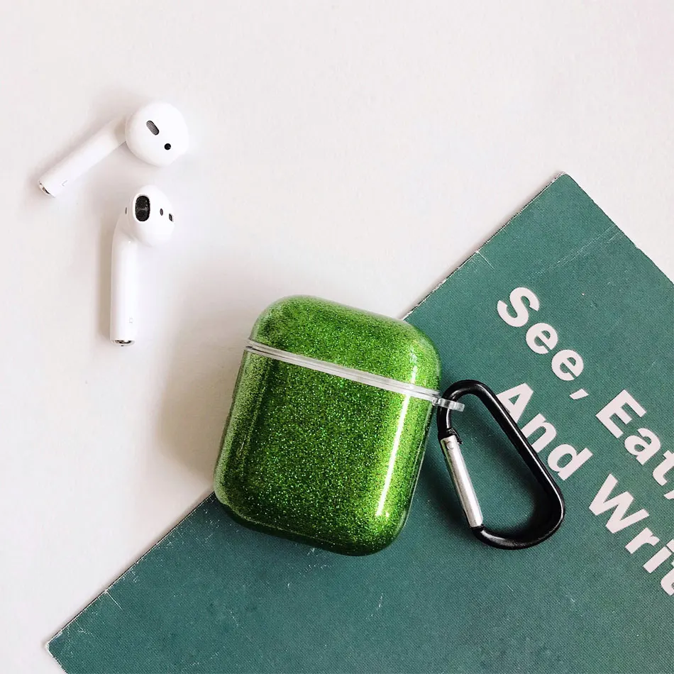 green Блестящий блестящий чехол из ТПУ для Apple Airpods, беспроводные Bluetooth наушники, аксессуары для AirPods 1 2, гарнитура, Кристальный чехол - Цвет: green