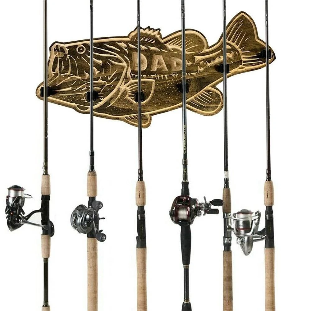 Diy Home Decoratio Fishing Rod Holder Wall Mounted Wood Large Mouth Bass  Fishing Pole Rack Storage Holder Fathers' Day Gifts ns - AliExpress
