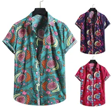 Camisa de verão retro camisa masculina casual botões soltos manga curta botão de impressão blusa topo 2021 homem havaiano praia camisa