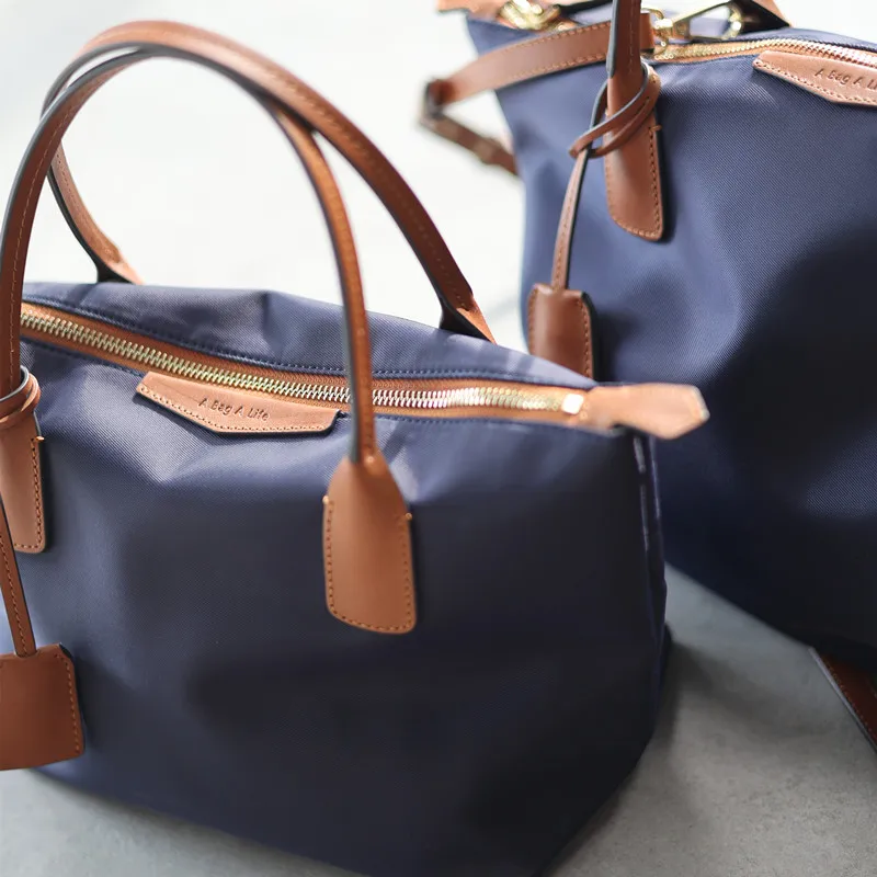 Zipper Tote Bags For Women Nylon With Real Leather Handbag High Quality Single Shoulder Bag 4