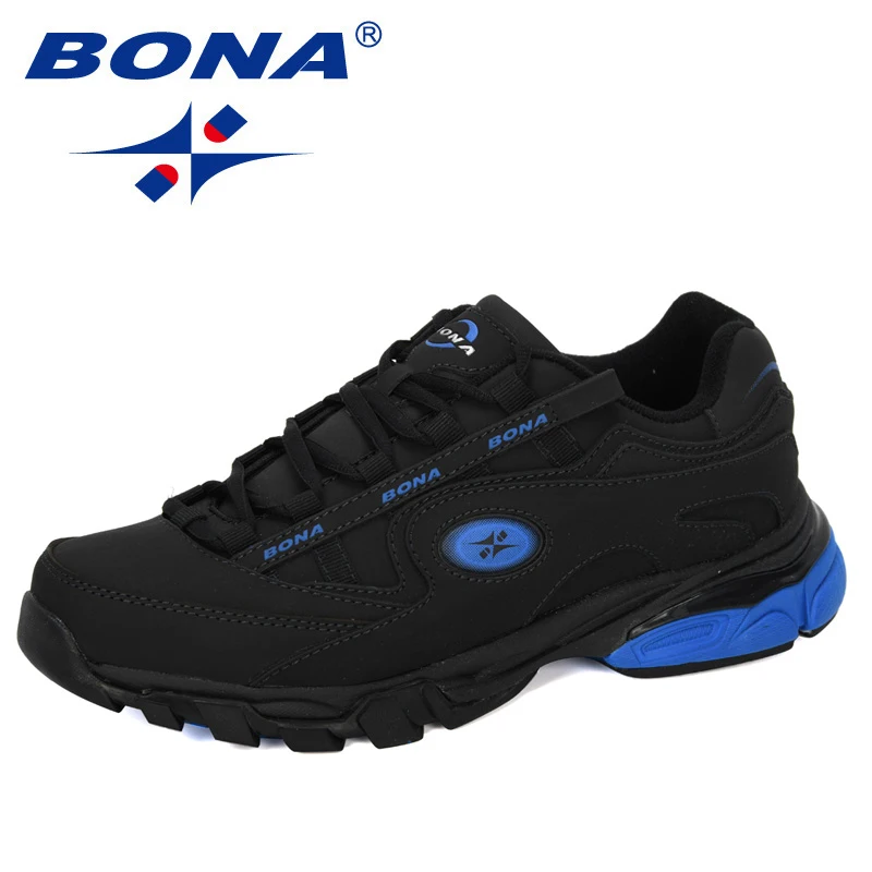 Charcoal grey Rblue BONA/Новинка года; популярные кожаные кроссовки для бега; мужские кроссовки; спортивная обувь; Мужская обувь; zapatillas hombre; уличные кроссовки; мужская обувь - Цвет: Charcoal grey Rblue