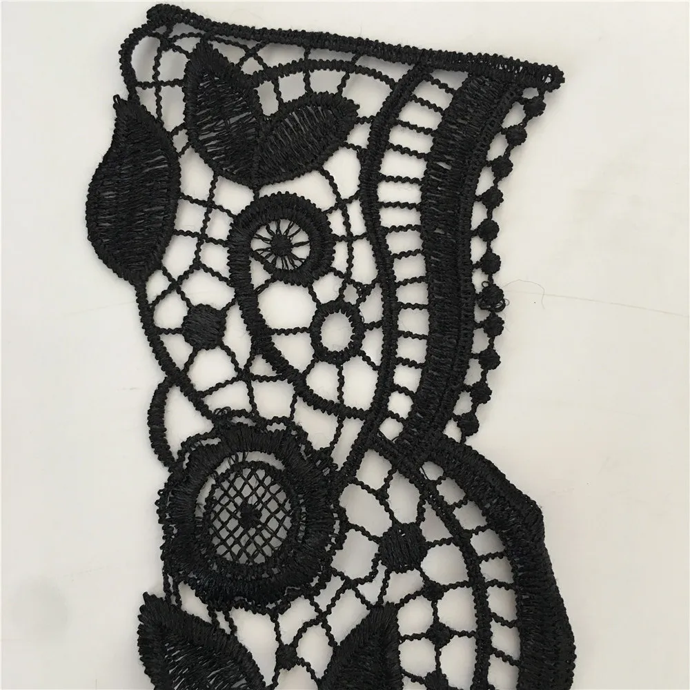 Lace Sewing Accessories Black Embroidered Lace Collar Neckline Venise Applique Embroidery Sewing Patches