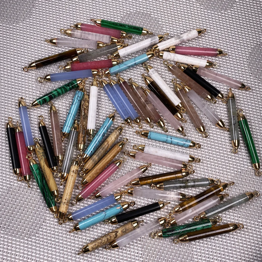 

1PC Natural Stone Crystal Agates Pendant Double Hole Connector Turquoises Charms for Handmade Jewelry Making DIY Necklace Gift