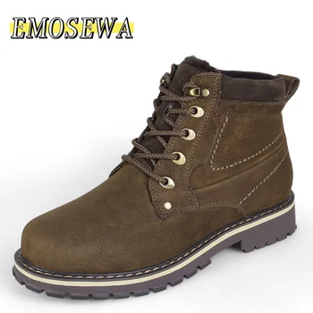 

EMOSEWA Brand Plus Size 37-50 Genuine Leather Men Boots Man Shoes With Fur Male Winter Boots Warm Snow Boots Waterproof Work