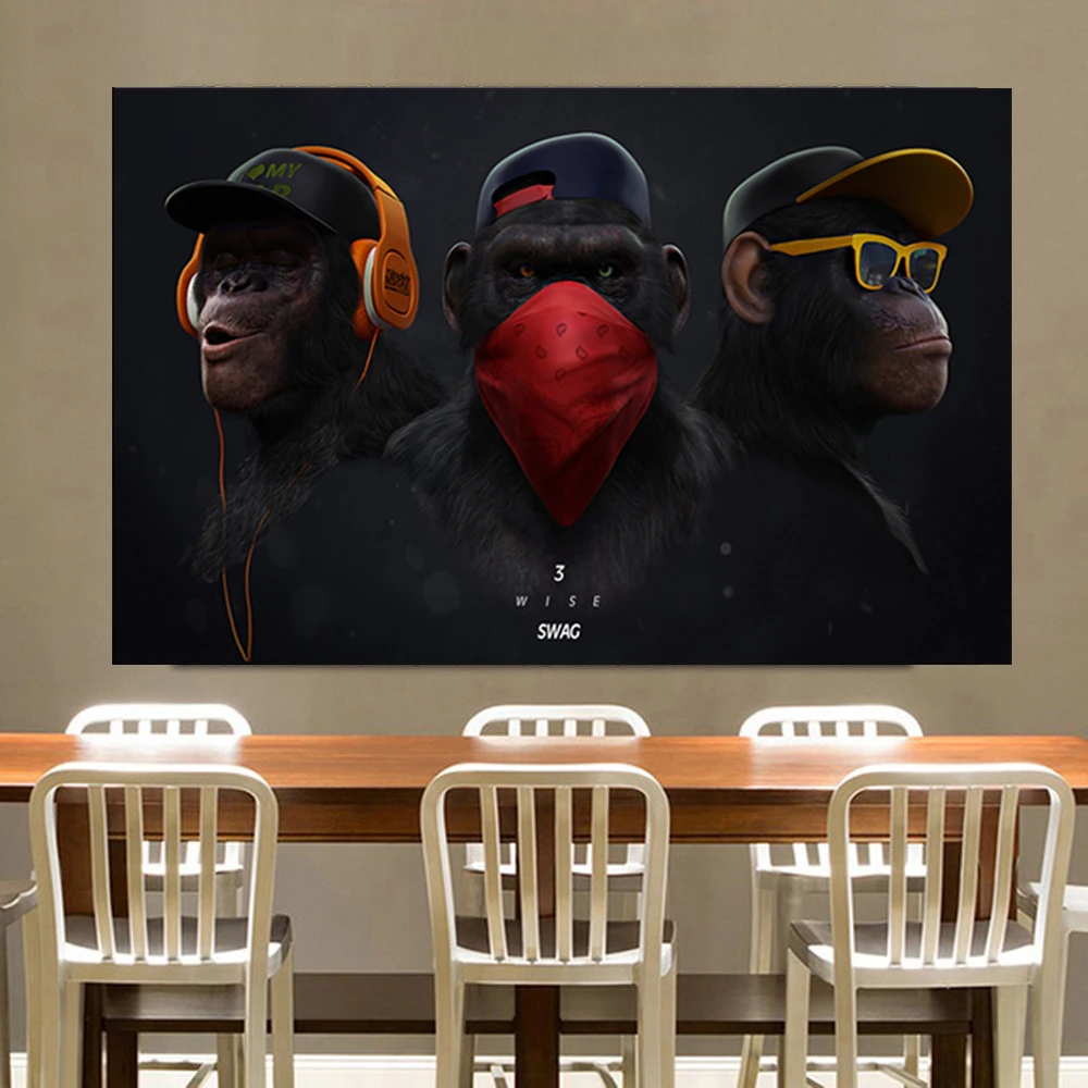 Large Size 100x150cm Orangutan Animal Headphone Monkey Canvas Decoration Picture Canvas Art Wall Painting Home Decoration