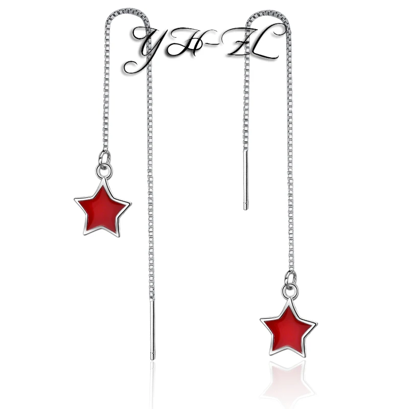 YH-ZL 925 Sterling Silver Red Star Long Tassel Earrings For Women Teens Drop | Украшения и аксессуары