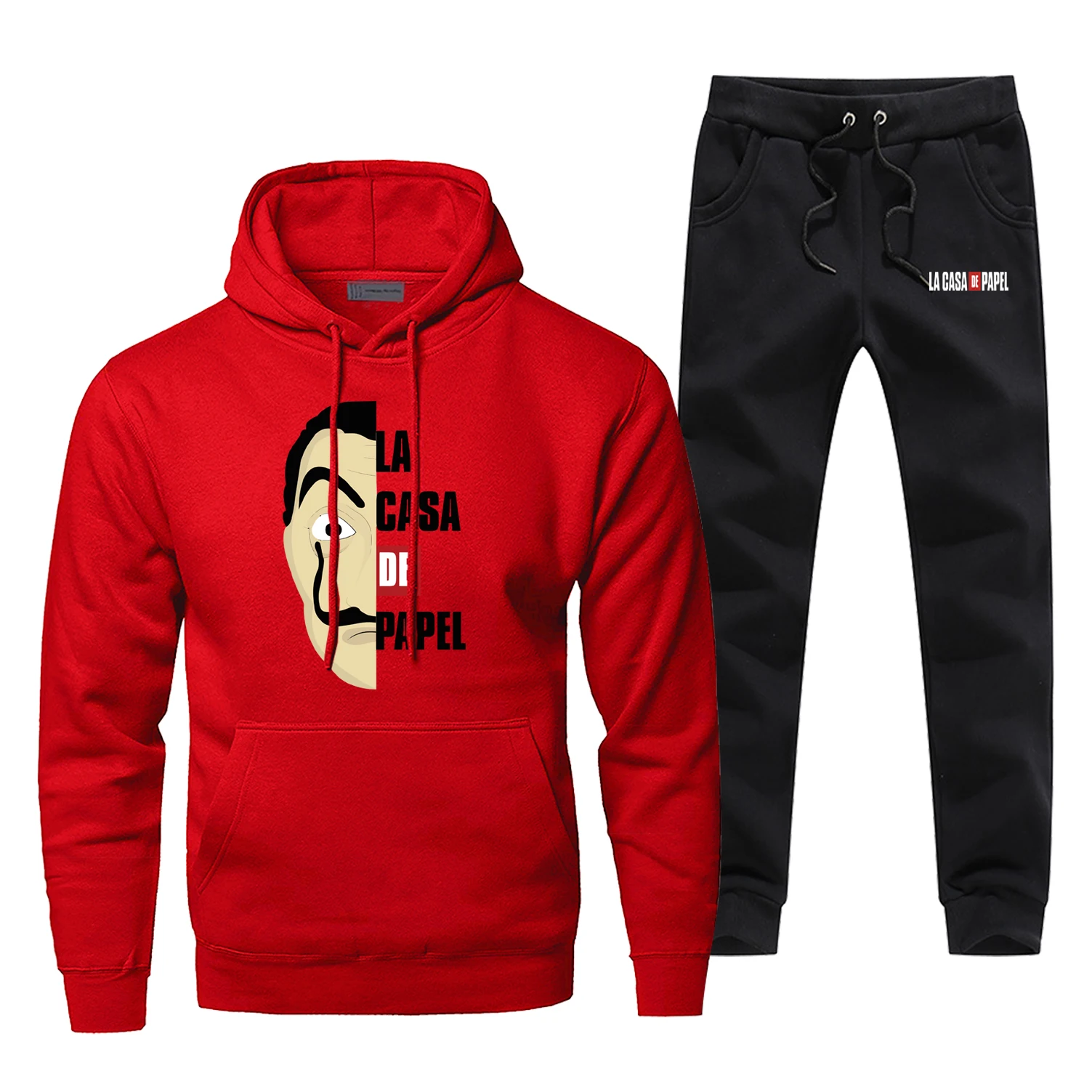 La Casa De Papel ТВ показать Для мужчин штаны для бега Повседневная мода House Of paper Для мужчин полный костюм; Спортивный костюм в стиле «хип-хоп», Флисовая теплая уличная одежда - Цвет: Red
