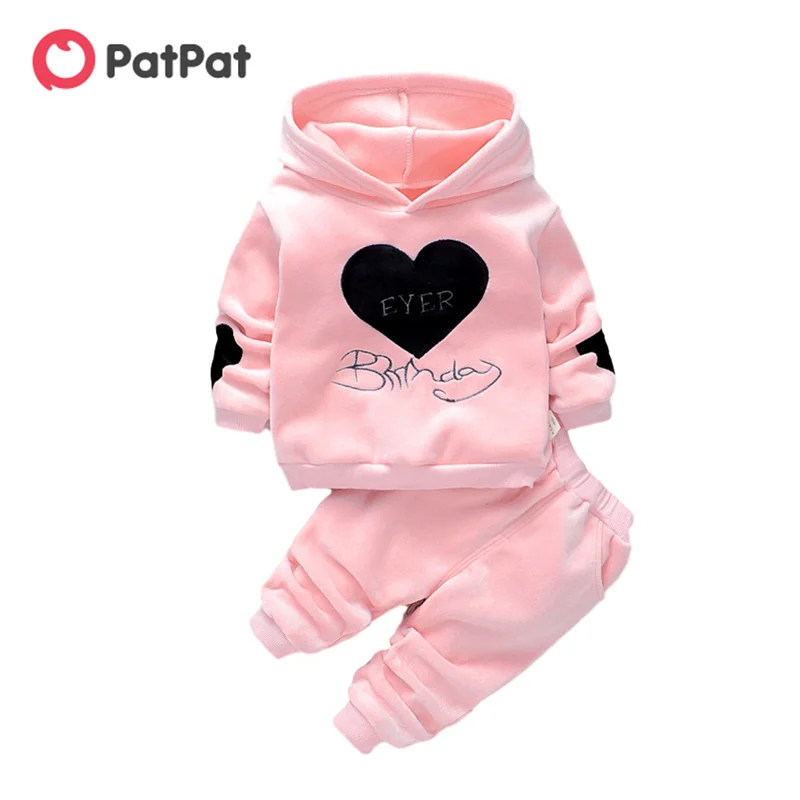 PatPat Conjuntos de bebé en forma de corazón para niña, ropa infantil de manga larga capucha, cálida, para otoño e 2 piezas|set de ropa| - AliExpress