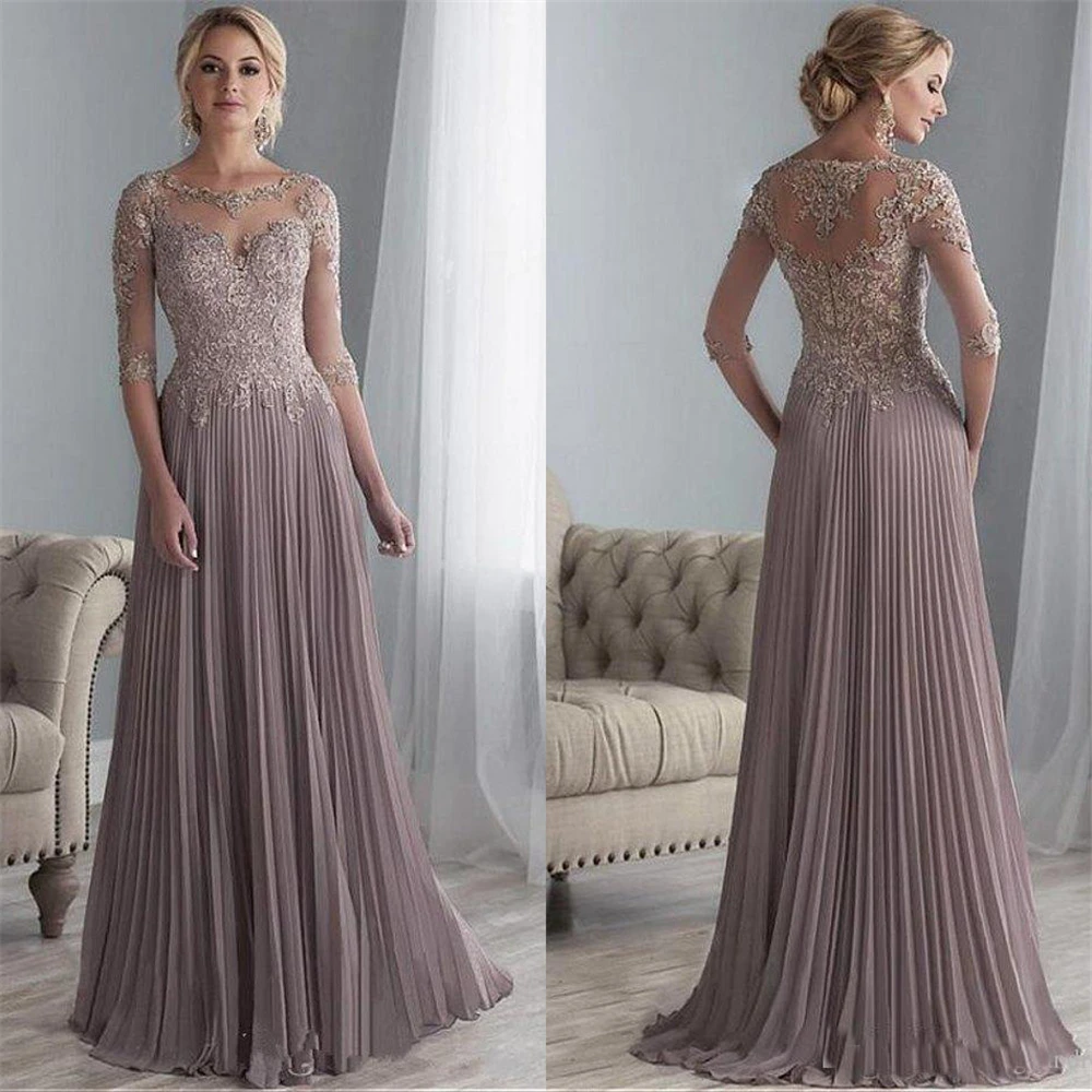 Привлекательный Тюль И Шифон Vestidos De Novia женские платья Половина рукава Иллюзия трапециевидной формы аппликации бисером кружева платье