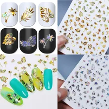 Fall Autumn Holographic Gold 3D Nail Sticker Coconut Tree Leaf Holo Laser Adhesive Decal Sticker Manicure Nail Art Decoration