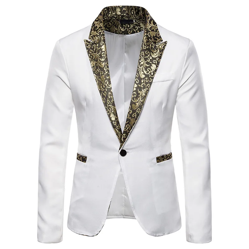 Gold Pattern Men Dress Blazers Party Single Button Men Suit Jacket Slim Fit Wedding Suits Nightclub Tuxedo Singer Stage Costumes