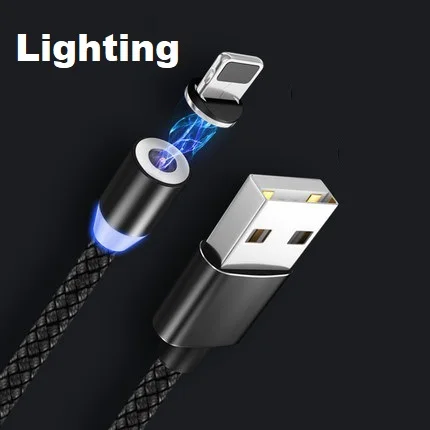 Black for IOS Магнитный кабель быстрое зарядное Освещение кабель для iPhone type C для HuaWei Micro-USB зарядное устройство для мобильных телефонов - Цвет: Black for IOS