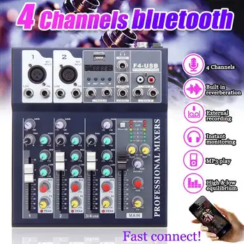 

LEORY 4 Channel Karaoke Players Audio Mixer USB Bluetooth w/Reverb Effect for Home Karaoke Live Stage Performance KTV Party