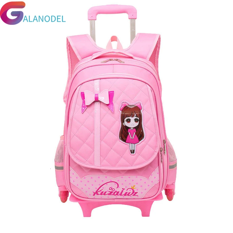 

Sweet Trolley Backpack For Children Triple-wheel Bow Pattern School Bag Detachable Backpack For Girls Mochila