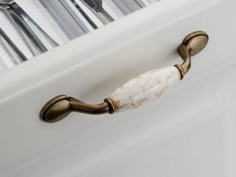 free shipping marble Pattern  porcelain knob 76mm cabinet Door handle 32mm round pull Antique Bronze dresser Pull  