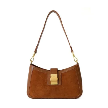 

2020 New Design Locking Cladding Small Square Bag Under Armpit Bag One Shoulder Slanted Leather Rectangular Bag