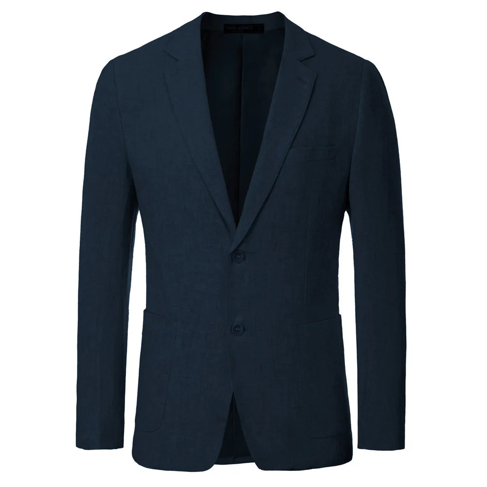 PJ Men's Two-Button Blazer Coat With Pockets Breathable Notch Lapel Stylish Men's Suit Top  With Open Left Chest Pocket