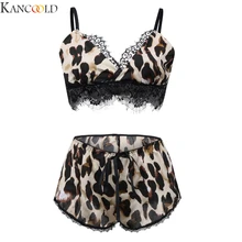 KANCOOLD, Женский комплект сексуальной пижамы на бретельках, ночное белье, кружевное леопардовое нижнее белье и шорты, пижама, удобный комплект