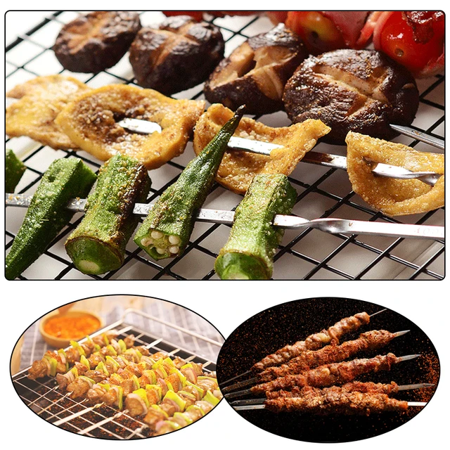 10/15Pcs Stainless Steel Barbecue Skewer Reusable BBQ Kebab Skewers  for Outdoor Camping Picnic Tools Cooking Tools 2