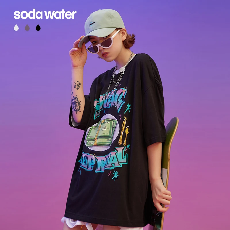 Женская футболка оверсайз SODAWATER уличная одежда в стиле хип-хоп с принтом SWAG