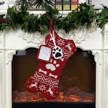 

2pcs/set Cartoon Dog Bone Christmas Stocking Gift Candy Bags Hanging Xmas Tree 67JB