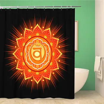 

Bathroom Shower Curtain Orange Abstract Circle Mandala Pattern Swadhisthana Chakra Alternative Artistic Aura Polyester Fabric