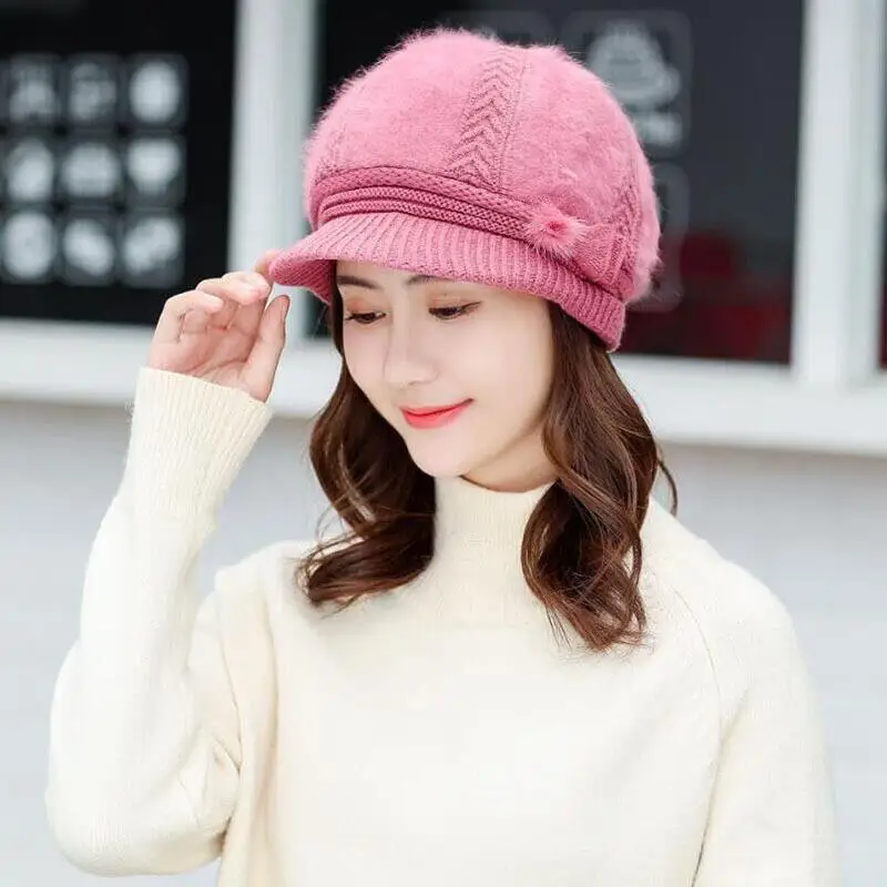 SUOGRY/осенне-зимняя шапка-берет из кроличьего меха; вязаная шапка для женщин; однотонная Модная женская кепка