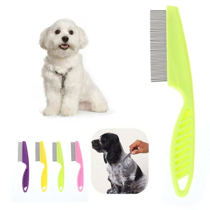 Peine para pulgas de acero inoxidable para mascotas, utensilio de protección para el cuidado del cabello, cómodo cepillo para desparasitar pelo corto y largo