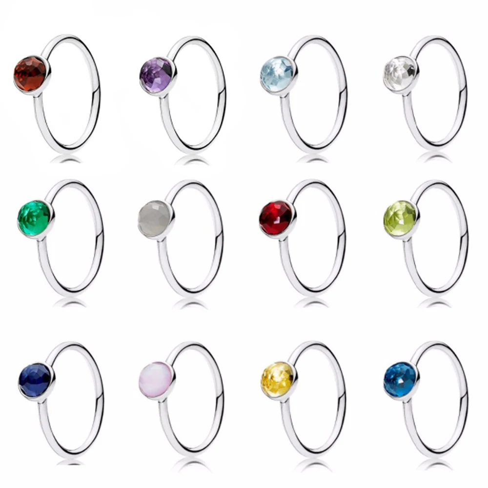 Skup 2019 S925 srebro dwanaście miesięcy krople wody błyszczące cyrkon pierścień oryginalny wysokiej jakości 11 biżuteria DIY