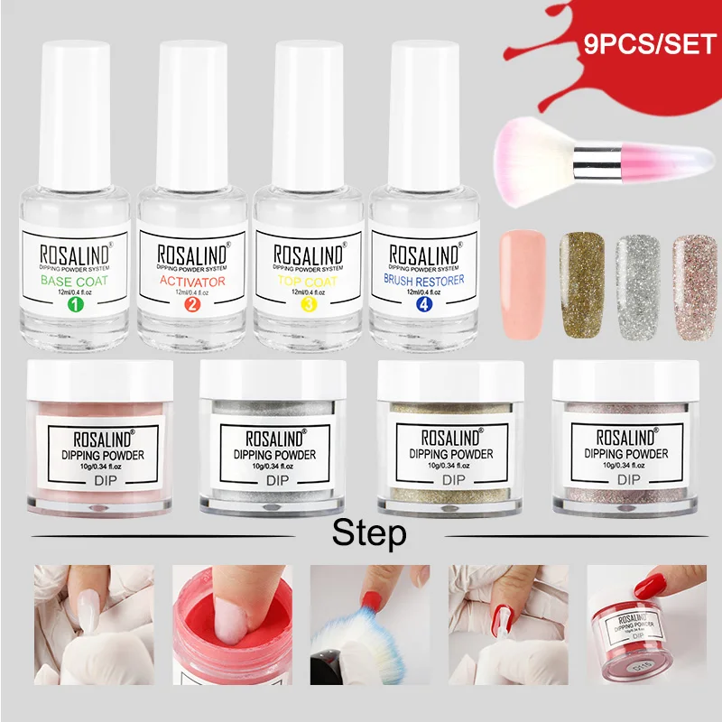 RP-9PCS-03 ROSALIND блестящий порошок, гель для ногтей, натуральный сухой хромовый пигмент для ногтей, Пылезащитная голографическая пудра, набор для гель-лака, маникюра - Цвет: RP-9PCS-03