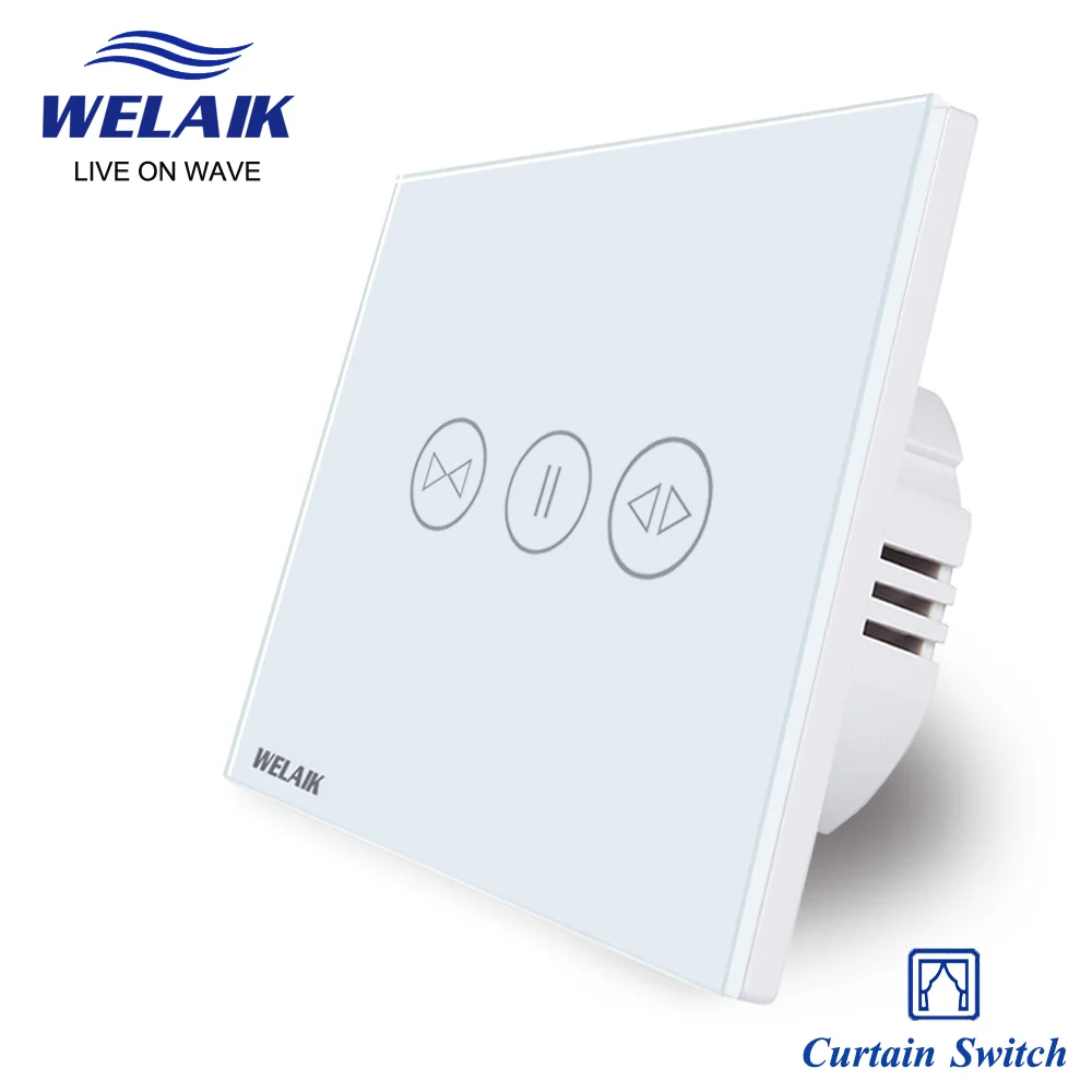 WELAIK EU/UK 86*86mm Wall-Touch Switch-Crystal Glass-Panel Switch-Curtain Control-Smart-Switch B1911CLW/B | Обустройство дома