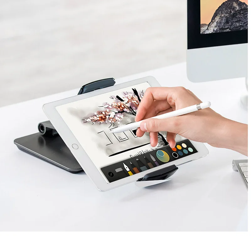 Foldable Phone Tablet Stand Holder Mount Bracket 360 Degree Adjustable Aluminum Alloy Table Holder for 7-14" Tablet Smartphone