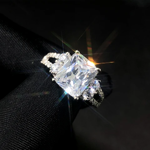 Diamond Rings For Women Zircon Charms Bridal White Gold Engagement Promise Ring Trendy Korean Marriage Jewelry Wholesale