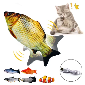 

28CM Pet Cat Electric Toy Simulation Interactive Rocking Bouncing Plush Floppy Fish USB Charging Chewing Play Biting Supplies
