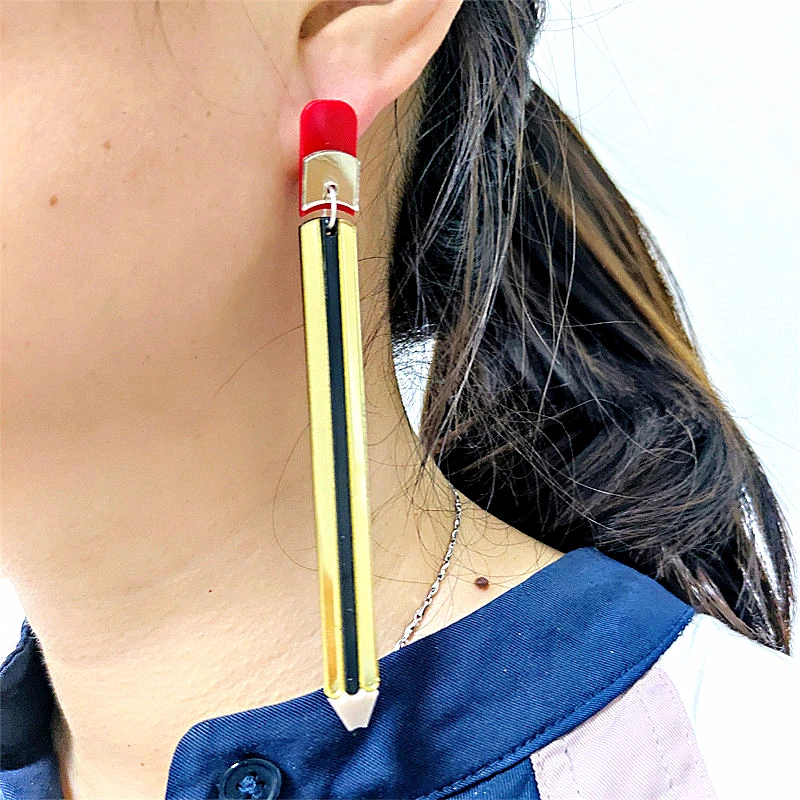 KUGUYS 11cm Long Women's Pencil Drop Earrings HipHop Rock Hyperbole Fashion Gold Mirror Jewelry | Украшения и аксессуары