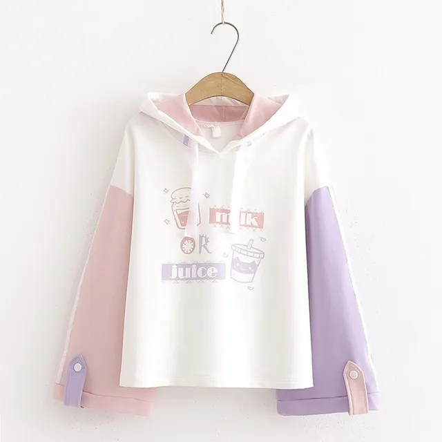 Harajuku Kawaii Teen Girl Hoodies Cute Cat Cartoon Graphic Women Sweetshirts Hooded Sweatshirt Vintage Striped Fashion Clothes White hoodies