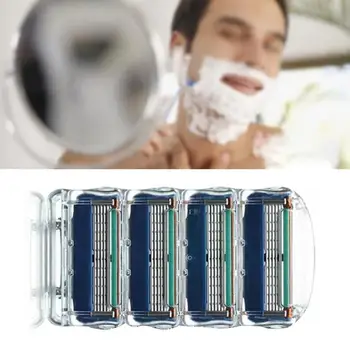 

Manual 5-Layer Shaving Safety Razor Blade Sharp Knife Easy To Use Smooth Blade Replacement Head For Various Brand Blue 4 Pcs