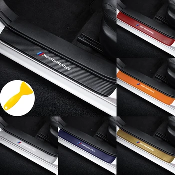 

4Pcs Performance badge Carbon Fiber Car Door Sill Protector Sticker For BMW e46 e90 e60 e39 f10 f30 e36 f20 X1 X3 X5 Car styling