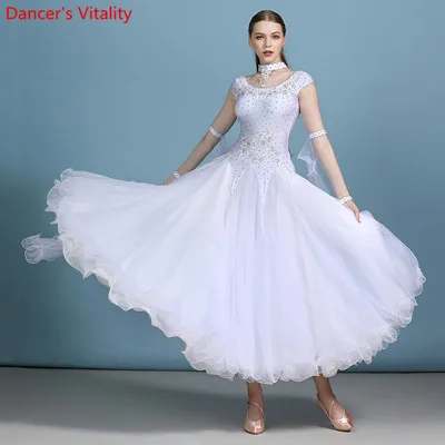 Only Dress as Photo Для взрослых с коротким рукавом современный танец Вышитое Платье Бальный национальный стандарт вальс Джаз танцы Конкурс представление костюм - Цвет: Only Dress as Photo