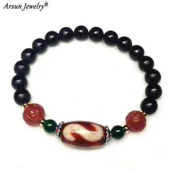 

Tibetan Money Hook God of Wealth Lotus Ruyi Multiple Pattern Old Red Agate Dzi Bead Carved Matte Agate Dzi Bead String bracelet