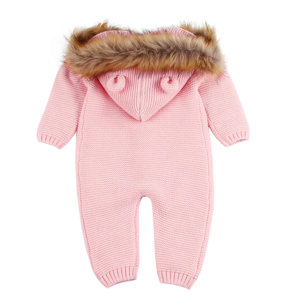 Одежда для новорожденных; Комбинезон для маленьких мальчиков и девочек; вязаный зимний комбинезон; одежда для малышей; розовый теплый комбинезон