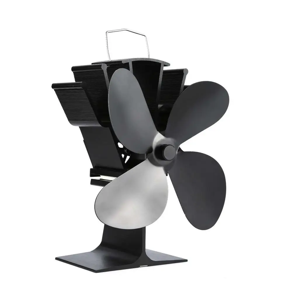 4 лопасти Тепловая плита вентилятор домашняя Бесшумная Печь вентилятор Ультра тихий автономный дровяная плита камин вентилятор охлаждения - Color: Black