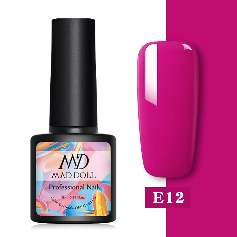 E12 MAD DOLL 8 мл Гель-лак UV Vernis полуперманентный праймер верхнее покрытие 7 мл полигель-лак для ногтей маникюрный гель лак для ногтей - Цвет: E12