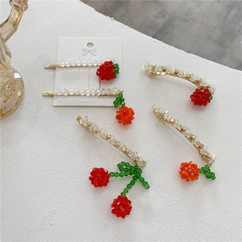 

Crystal Fruit Hairpin Beaded Strawberry Hair Clips Sweet Girl Fringe Clip Wedding Headdress Accessories Beauty Styling For Women