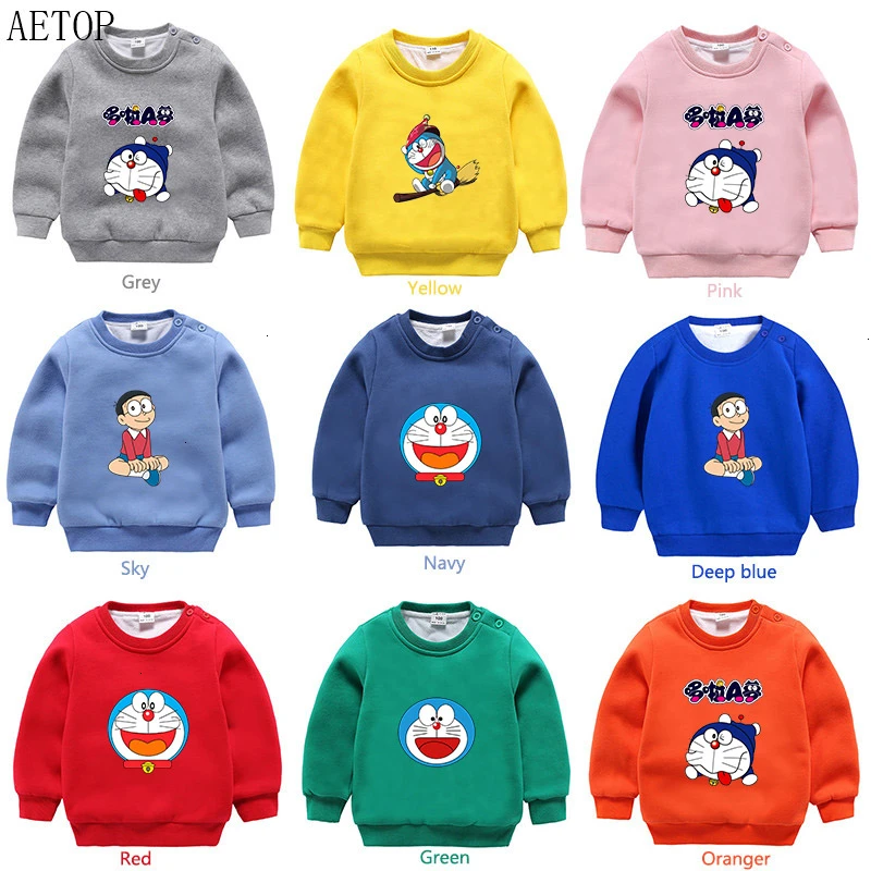 Doraemon/ ; зимняя бархатная толстовка; Забавные милые детские топы с круглым вырезом для мальчиков и девочек; детские топы с героями мультфильмов