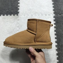 

2021 Australia Women Snow Boots 100% Genuine Cowhide Leather Ankle Boots Warm Winter Boots Woman Black shoes large size 34-44