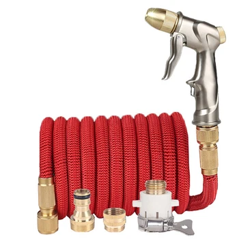 

25FT Telescopic Hose Metal Nozzle Outdoor Garden Watering Car Wash Tool Set with Adapter