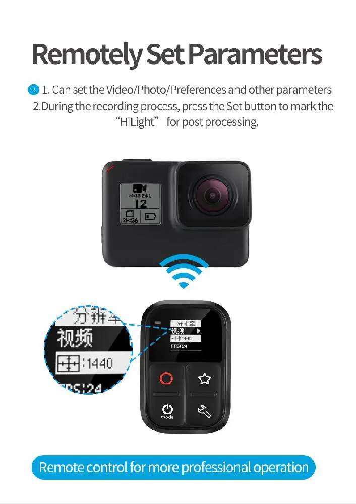 TELESIN 1 м водонепроницаемый Wifi Пульт дистанционного управления для GoPro Hero 8 7 6 5 3 + 4