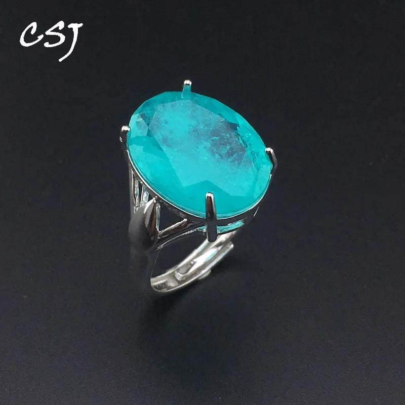 CSJ Elegant Paraiba Tourmaline Ring Sterling Silver Created Gemstone Women Lady Wedding Engagment Party Gift Box CSJ Elegant Paraiba Tourmaline Ring Sterling Silver Created Gemstone Women Lady Wedding Engagment Party Gift Box